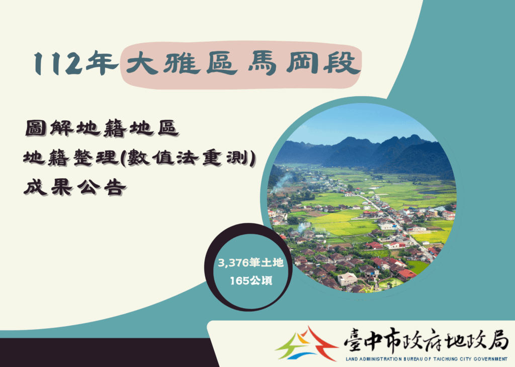 112年度中市大雅區馬岡段圖解地籍　整理成果今公告