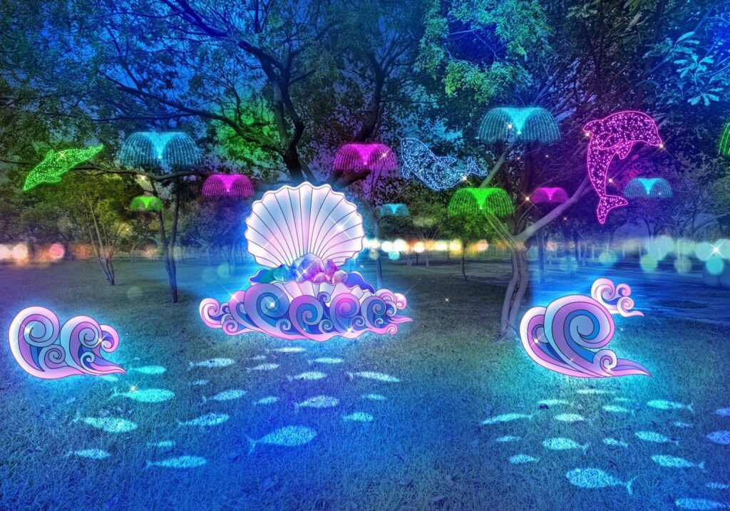 中台灣元宵燈會昨晚亮燈揭幕- 教育局「蛇畫故事燈區」充滿童趣吸引民眾搶拍照!