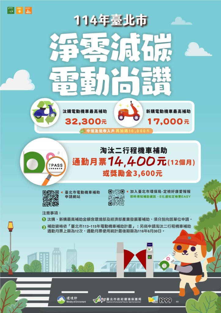 北市環保局推電動機車補助 最高補助4萬2,300元