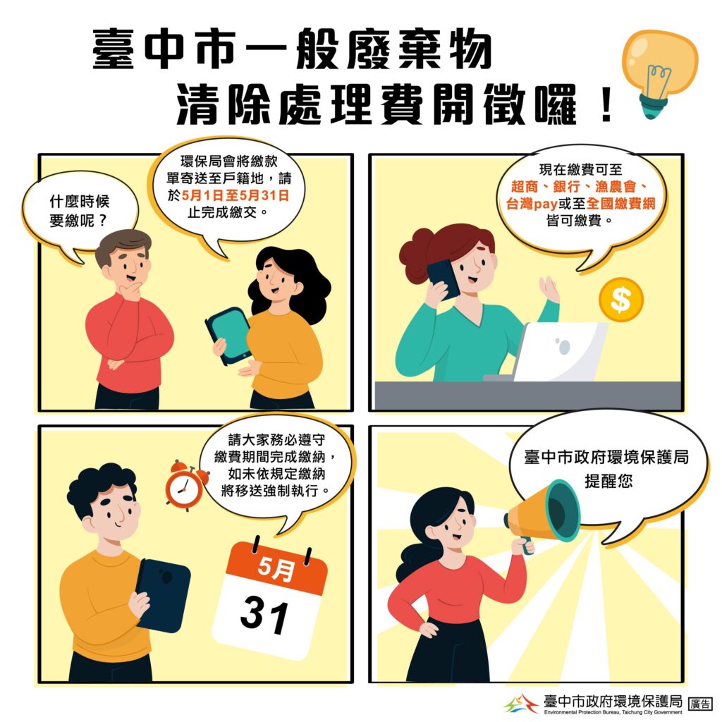5月將開徵清除處理費-　中市環保局提醒民眾期限內完成繳費