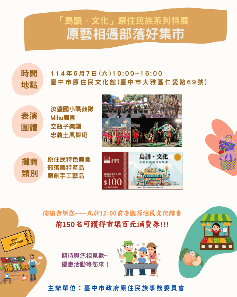 原住民族文化館特色市集6/7登場 入館參觀送百元消費券