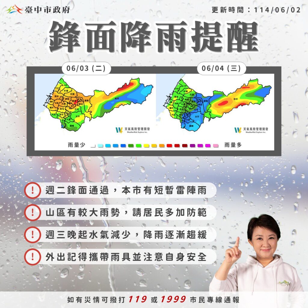 鋒面逼近！中市啟動三級應變中心　籲市民提高警覺、防範積淹水
