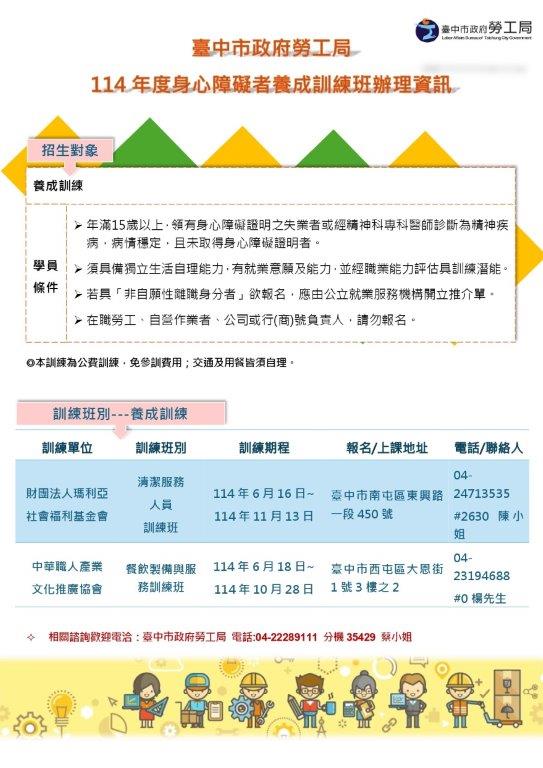 助身障者順利就業！　中市勞工局辦理職訓專班