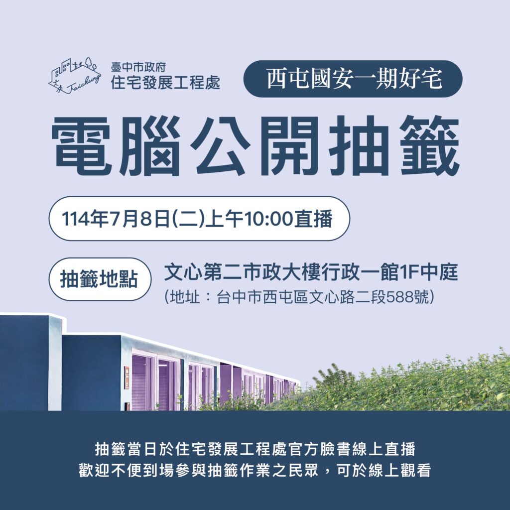 西屯區國安一期好宅500戶居住單元招租 -7/8電腦抽籤