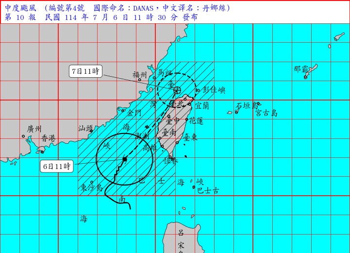 丹娜絲升級中颱　暴風圈觸及西南近海　全台嚴防強風豪雨