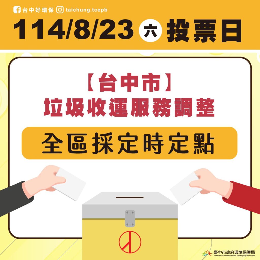 8/23投票日　中市環保局垃圾收運採定時定點