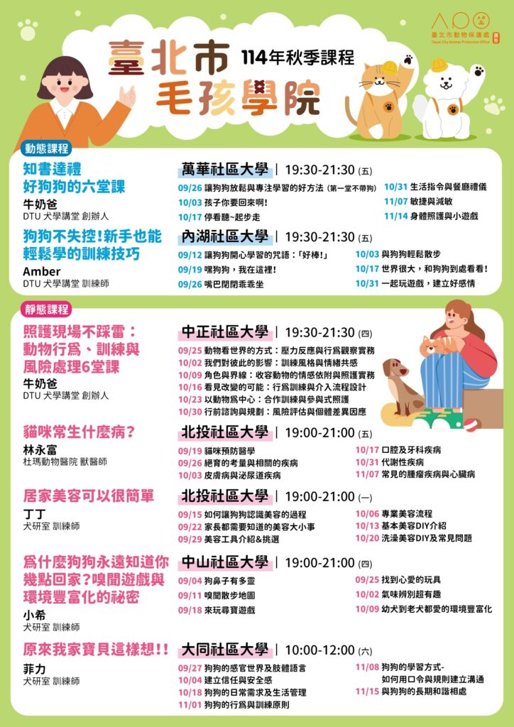 北市免費毛孩學院還有名額　快手刀報名秋季班