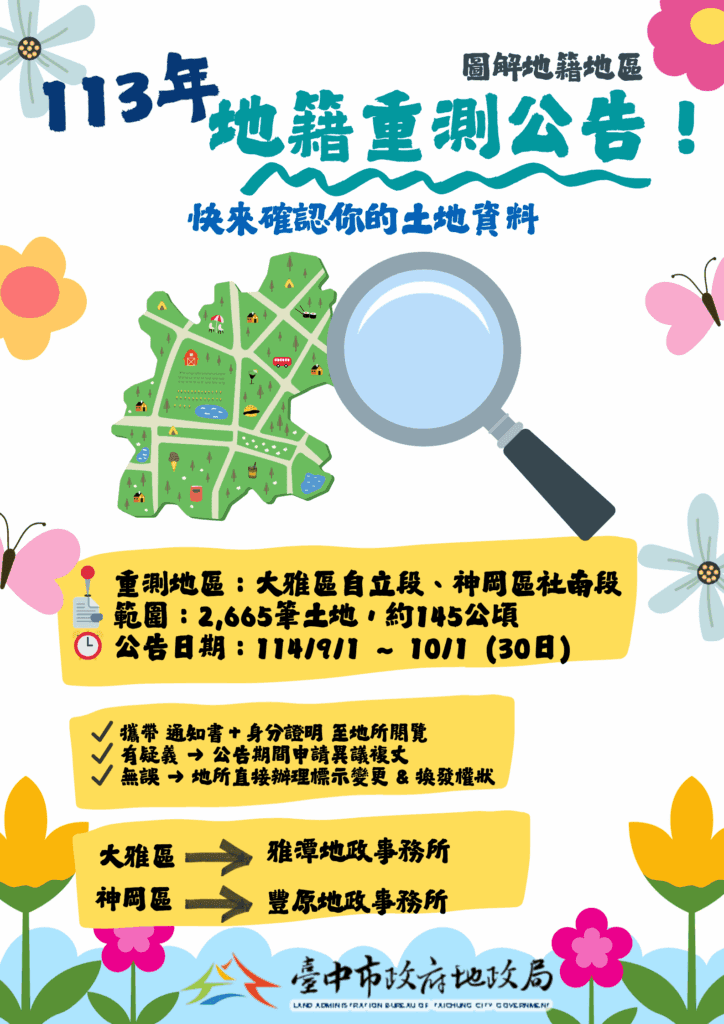 113年度大雅區及神岡區圖解地籍地區地籍整理成果公告