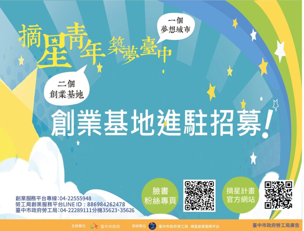 青年創業從台中開始!中市勞工局光復新村、審計新村青創基地招募開跑