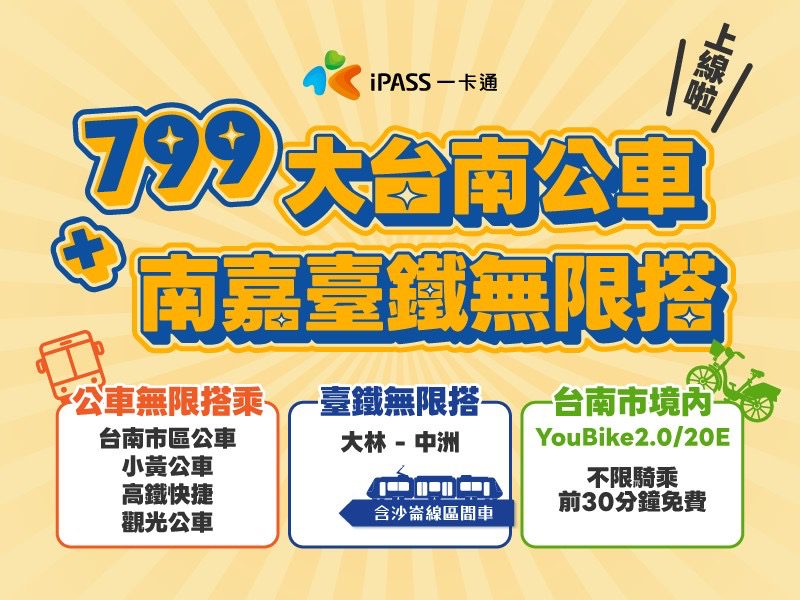 tpass-「大台南公車+南嘉臺鐵」799方案今起正式啟用　-一卡通ipass-money助力台南嘉義通勤族-打造便利數位生活圈