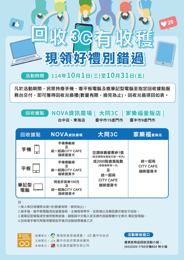 響應10月手機回收月　清出家中廢3c　中市加碼好禮帶回家