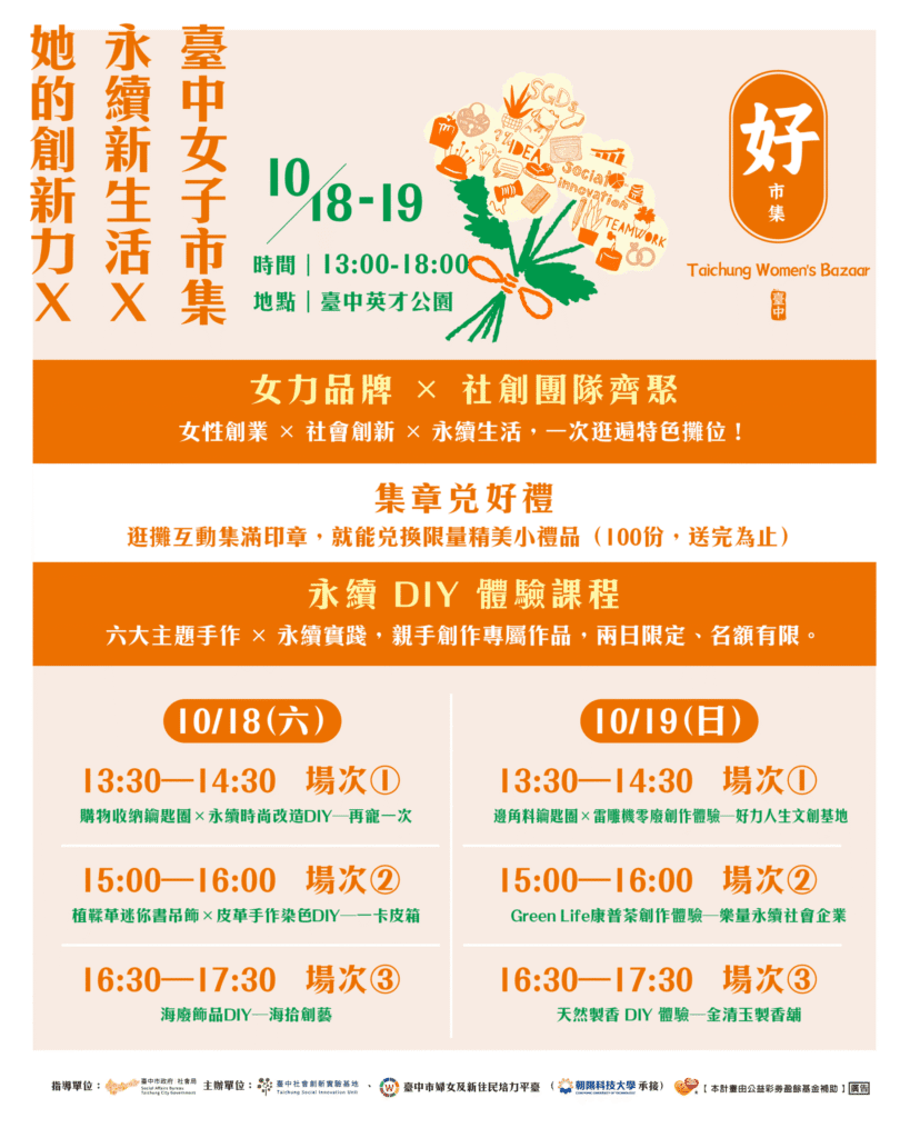 展現永續創新女子力　台中女子市集10/18熱鬧登場