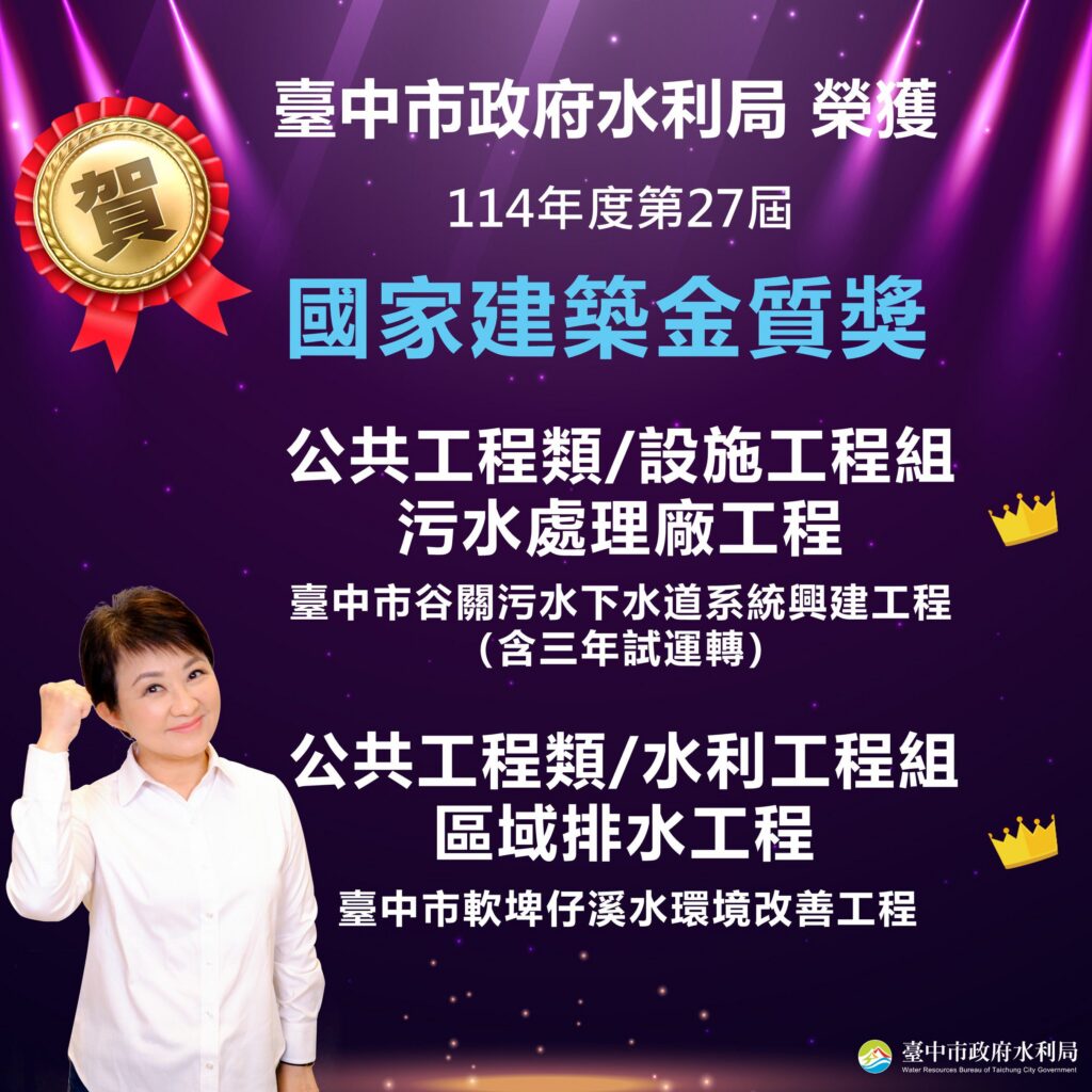 台中市水利局雙案獲國家建築金質獎　「軟埤仔溪工程」奪全國首獎-展現水環境新典範