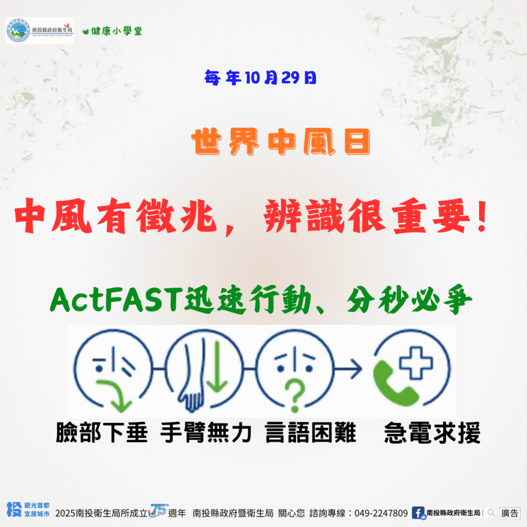 1029世界中風日～中風有徵兆，辨識很重要！