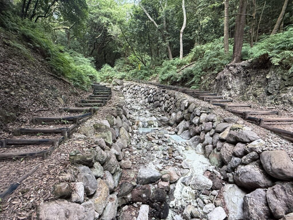 硫磺溫泉溪谷相伴　陽明山秘境「紫明溪步道」-療癒木屑小徑