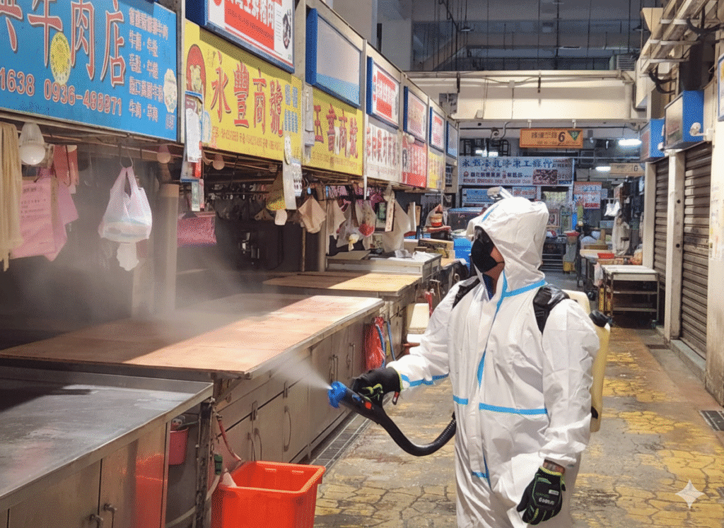 強化防疫拚開業！中市府督導市場豬肉攤特別清消　全力備戰復業安全