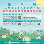 台東縣太陽光電政策與補助說明會　20、21日池上、關山、成功辦理