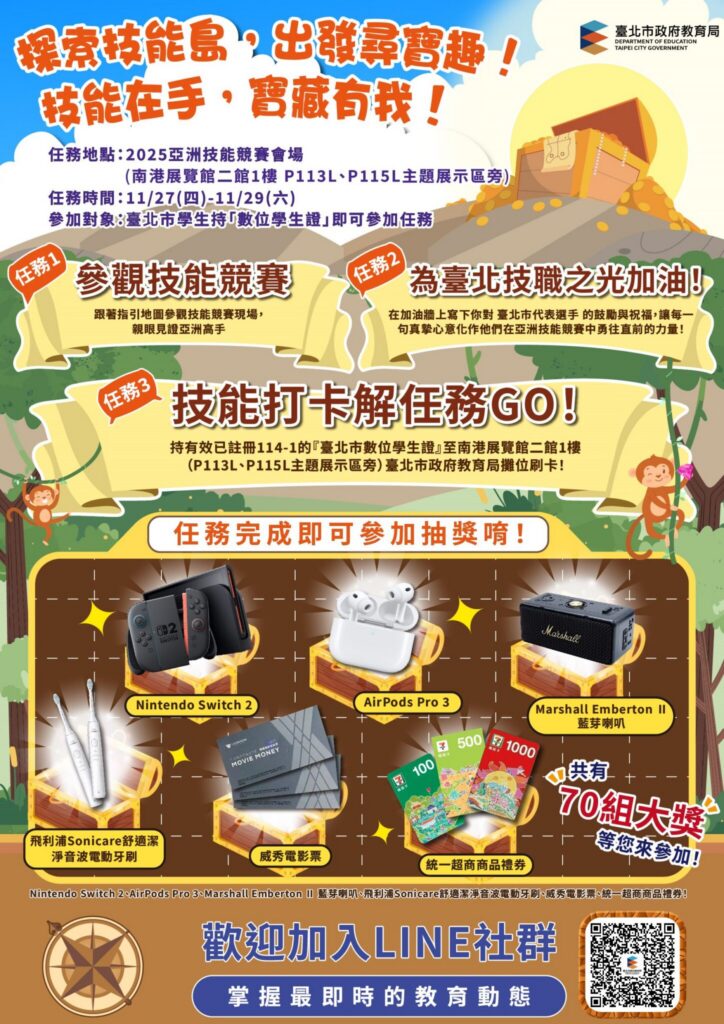 亞洲技能競賽睽違30年在台主辦　北市邀師生觀賽抽switch-2等70組大獎