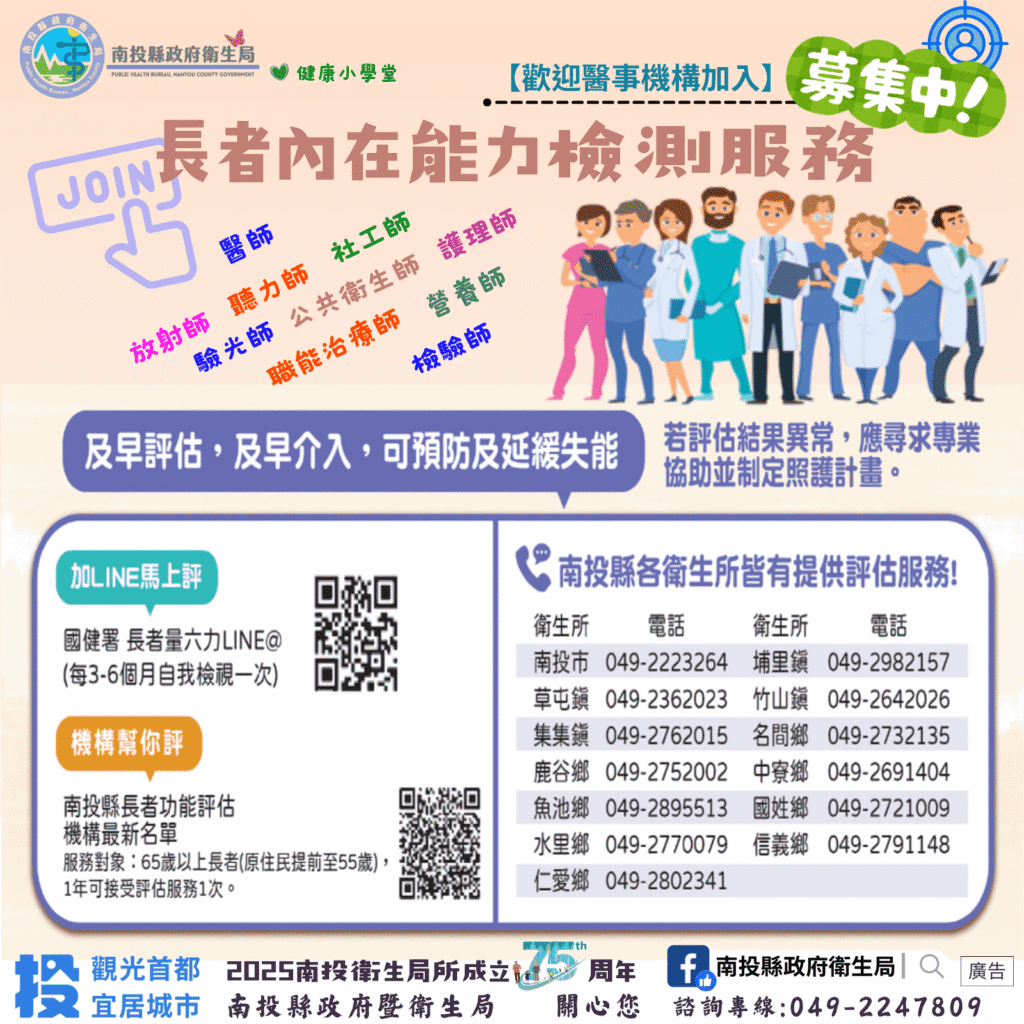 長者內在能力檢測(icope) 明年全面擴大服務量能 投縣邀請長者踴躍檢測、醫事機構共同加入守護健康