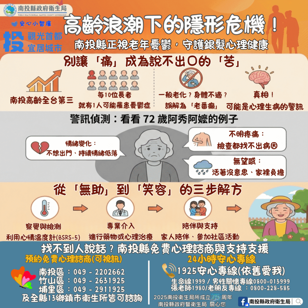 高齡浪潮下的隱形危機!-南投縣正視老年憂鬱　守護銀髮心理健康