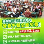 嘉義縣115學年度起公立高中及國中小營養午餐　全面免費