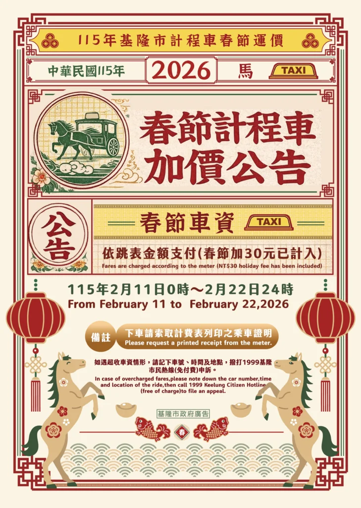 北北基計程車春節加成上路！每趟加收30元　一律按表收費
