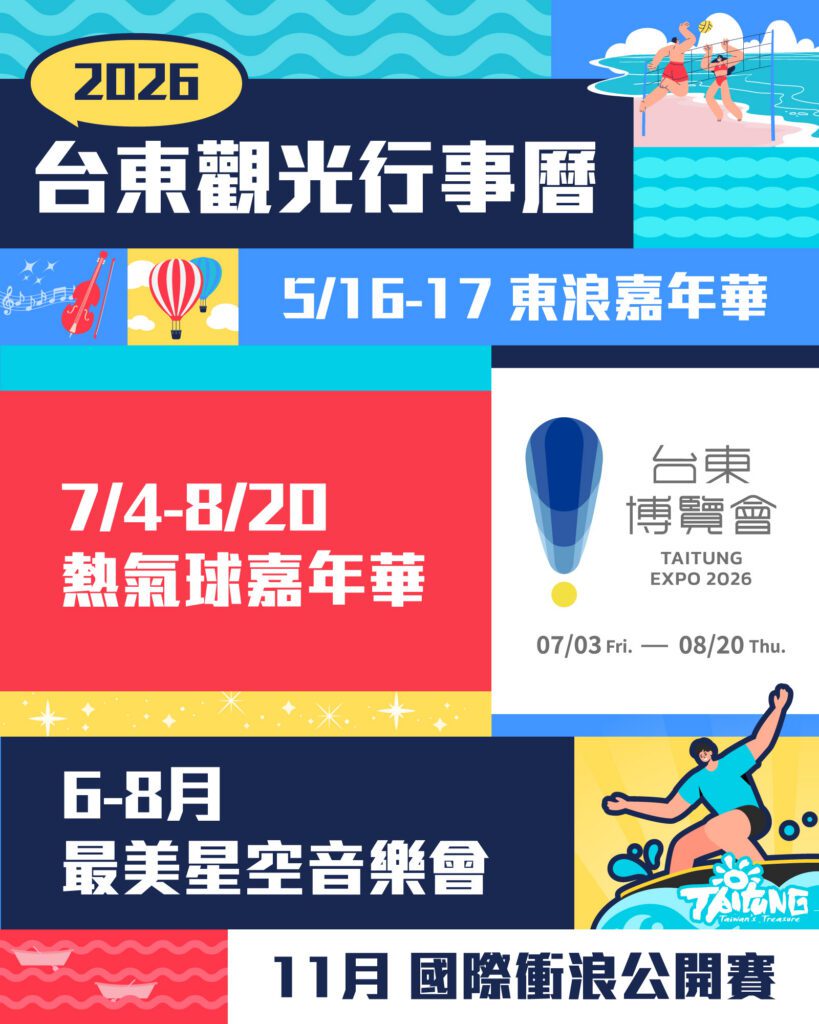 臺東公布2026五大觀光活動 橫跨山海打造全年亮點