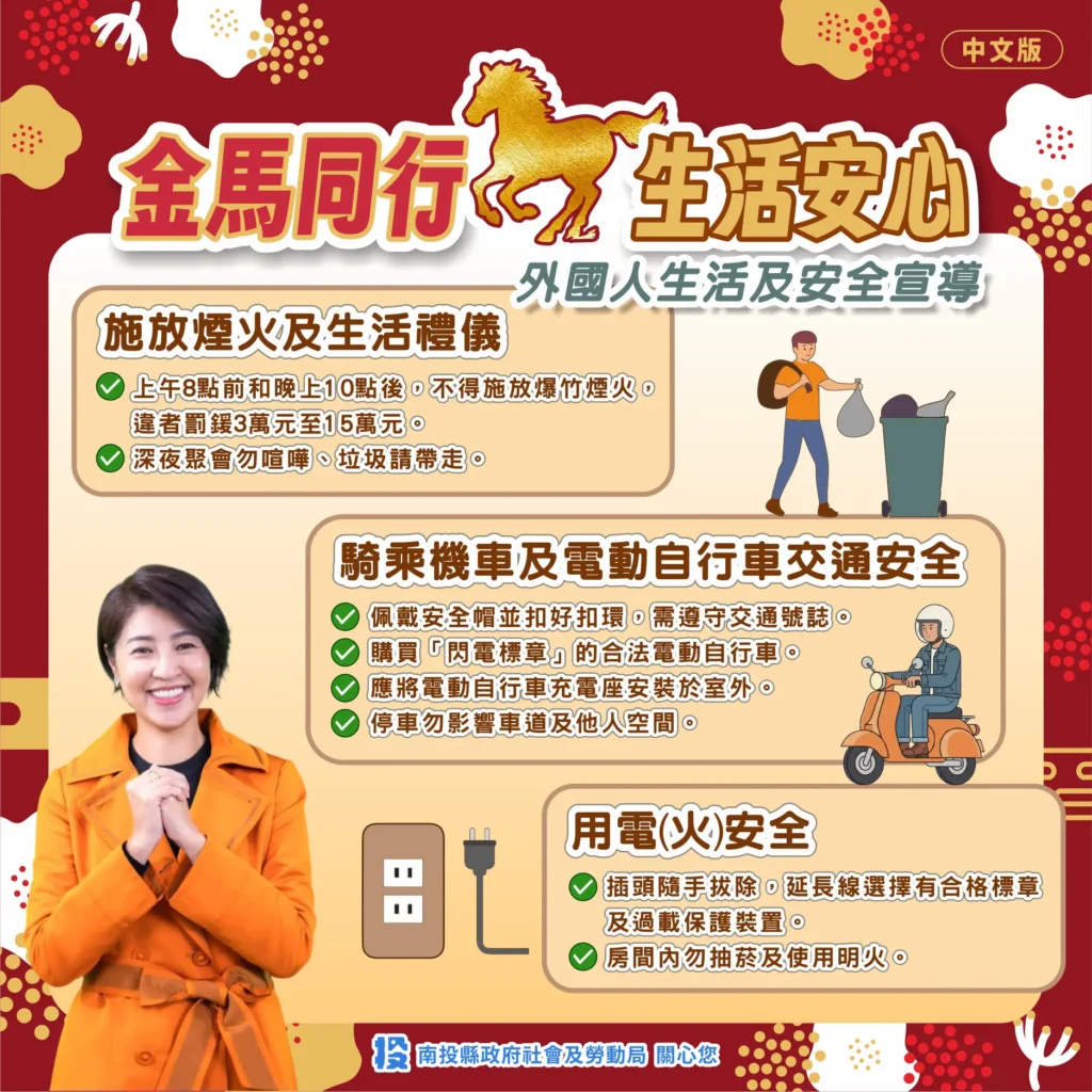 「金馬同行生活安心」投縣府籲請來臺工作之外國人遵守生活及交通安全規範