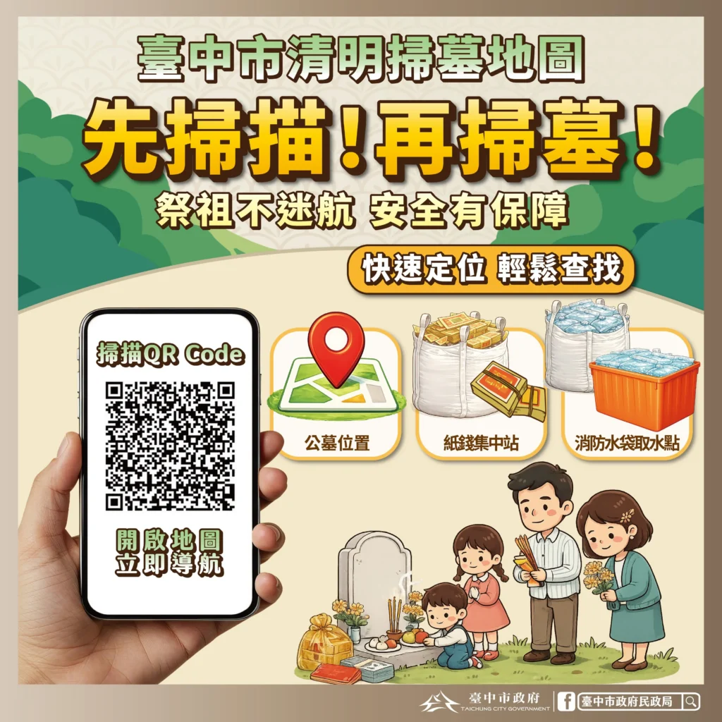 掃墓不迷航！　中市首創清明服務整合地圖-公墓路線、防火水源、紙錢集中全掌握
