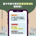 115年度「台中市都市更新整建維護補助」　即日起開始受理-歡迎民眾踴躍申請