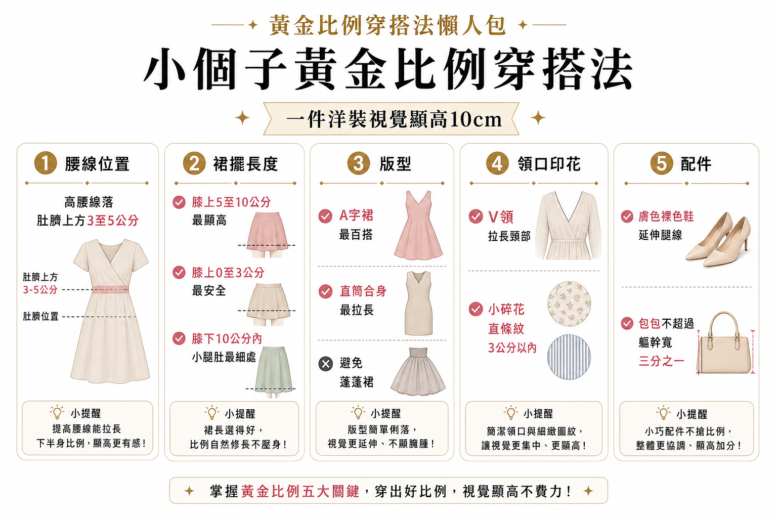 小個子必學!掌握「黃金比例穿搭法」,一件洋裝就讓你視覺顯高10cm