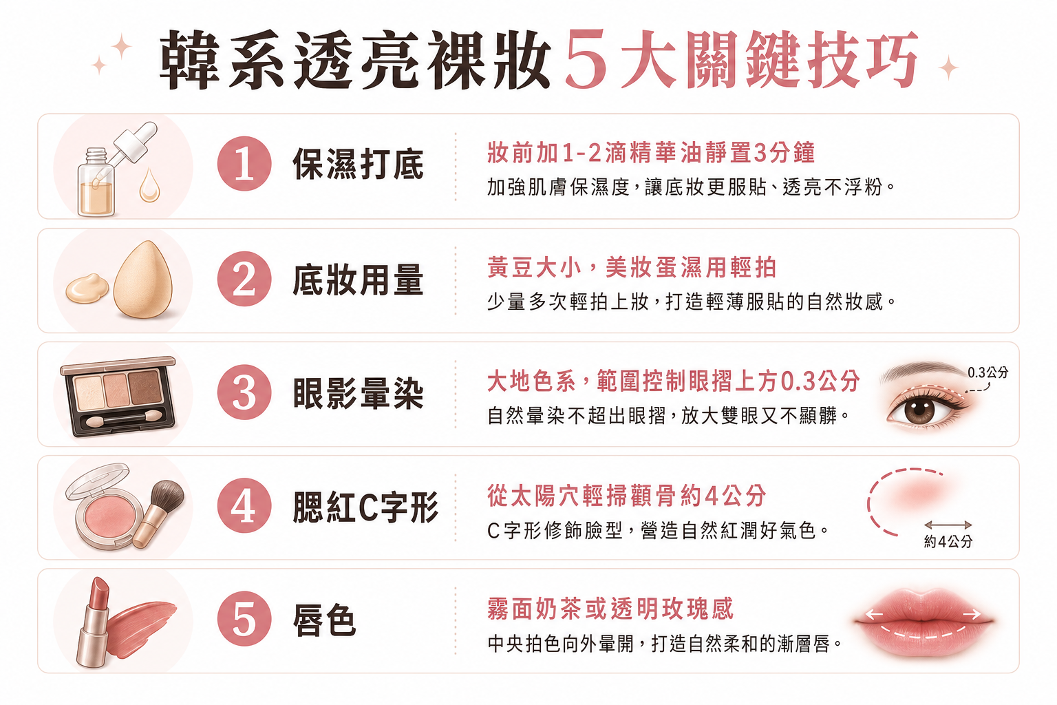 素顏感爆棚！2026年韓系透亮裸妝5大關鍵技巧，新手也能畫出女團級光透妝容